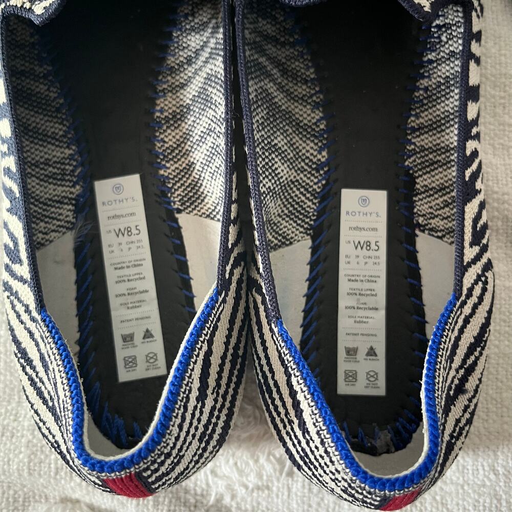 Rothy's Size 8.5 Navy White Zebra Loafer Flat Shoe Retired Animal Print Washable - Picture 6 of 6